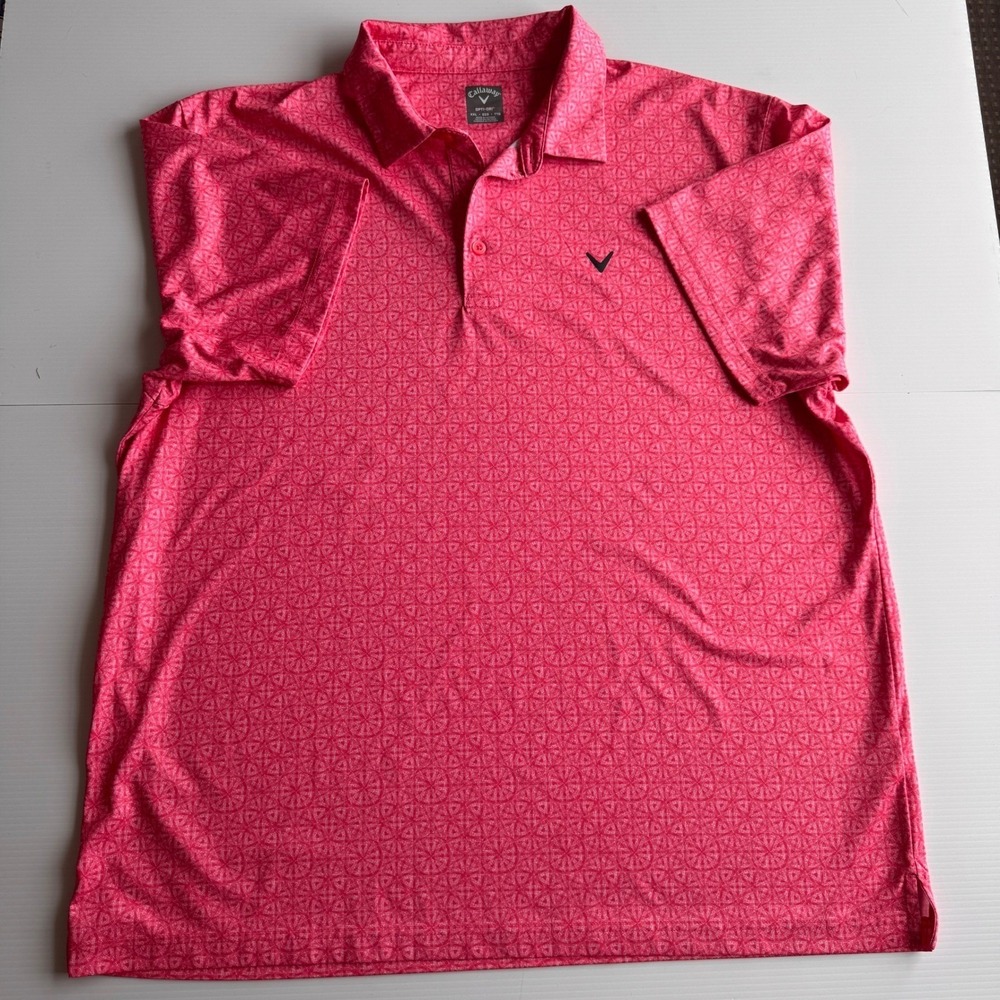 Callaway Mens XXL Opti-Dri Polo Shirt Pink Geometric Pattern Short Sleeve Golf